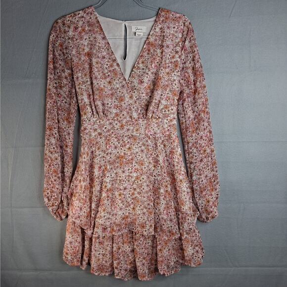 Japna Dress Women's Medium Long Sleeves V-Neck Pink Feminine Layered Boho - Picture 1 of 13